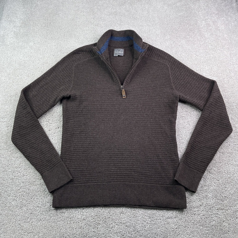 Royal Robbins Sweater Mens Medium Brown Quarter‎ Zip Merino Wool Blend Waffle